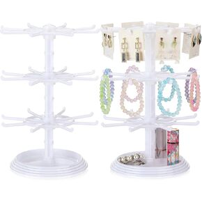 2 Pcs Rotating Jewelry Display Stands Plastic 3 Tier Spinning Display Rack for Vendors Events Necklace Keychain Earring Holder Retail Display Supplies (Clear)
