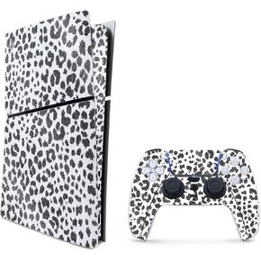 MightySkins Glossy Glitter Skin Compatible with Playstation 5 PS5 Slim Disk Edition Console Only - Snow Leopard Print | Protective, Durable High-Gloss Glitter Finish | Easy to Apply | Made in The USA