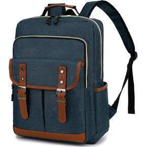 Vintage Laptop Backpack for Women Men, Slim School College Bookbag,Fashion Daypack for Travelling,Holds 15.6-inch laptop(Blue)