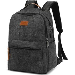 Waterproof Canvas Backpack, Laptop Backpack with USB Charging Port, Vintage Backpack for College Students, Casual Daypack for Men & Women, Travel Work Backpack Fits 15.6 Inch Laptop, Green-Brown