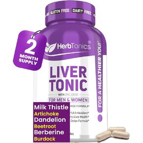 Herbtonics Liver Cleanse Detox & Repair | 20-in-1 Liver Detox Complex | Milk Thistle Supplement with Artichoke, Dandelion, Turmeric, Berberine | Dose for Your Liver | 120 Vegan Capsules