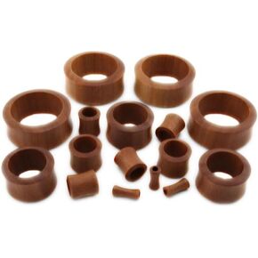 Pair (2PCS) RED SABA WOOD TUNNELS Double Flared Gauges Organic Ear Plugs 9339