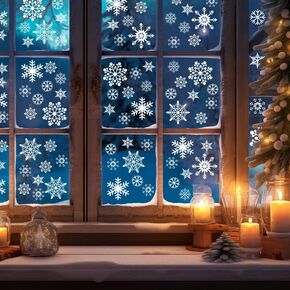 Christmas Window Clings Decorations Snowflakes Stickers for Glass, 480PCS Xmas Snowflake Window clings Decal Decor Indoor for Holiday Office Party, Snowflake Stickers Xmas Decorations(8 Sheets)