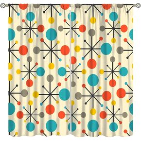 Mid Century Curtains,Mid Century Fifties Modern Retro Colors Pattern Blackout Rod Pocket Window Drapes for Living Room Bedroom Kitchen Bathroom Home Set 2 Panels,42x45 Inches