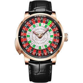 1.8 Inches Roulette Wheel Automatic Watches for Men, NH35A Movement Design Button Control, Sapphire Glass Automatically 50M Waterproof Mens Unique American Style Roulette, Mechanical Watch for Game Night