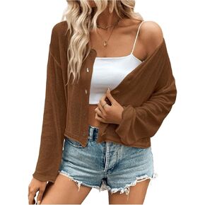 SweatyRocks Women's Sheer Button Down Cardigan Long Sleeve Scoop Neck Knitted Sweaters