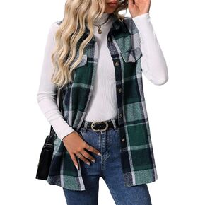 Women Flannel Buffalo Plaid Sleeveless Waistcoat Ins Fashion Button Cardigan Christmas Graphic Clothing