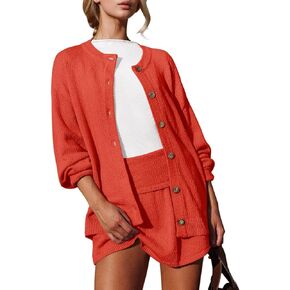 Tankaneo Skirt Sets for Women 2 Piece Outfits Open Front Long Sleeve Knit Cardigan Sweater Matching Set