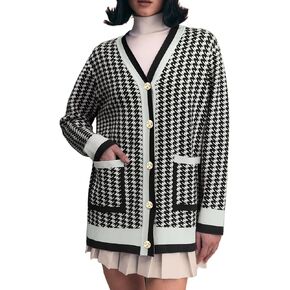 Cardigan for Women Long Sleeve Loose Open Front Button V Neck 2024 Fall Houndstooth Knit Sweaters Dress for Women