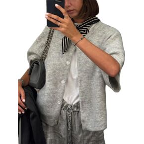 Women Cropped Cardigan Sweaters Open Front Short Sleeve Button Down Knit Top Outwear for Fall Winter