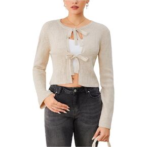 Verdusa Women's Tie Front Cardigan Sweaters Chunky Knit Long Sleeve Knit Outwear