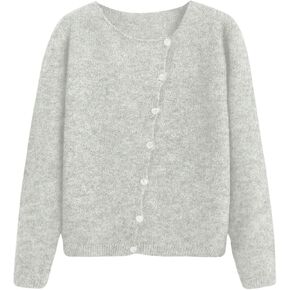 Verdusa Women's Button Up Crew Neck Cardigan Sweater Long Sleeve Knitted Outwear