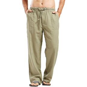 Men's Summer Casual Loose Fit Straight-Legs Stretchy Waist Linen Beach Pants