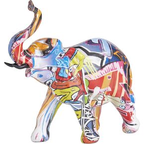 The Novogratz Polystone Elephant Decorative Sculpture Graffiti Home Decor Statue, Accent Figurine 13" x 9" x 8", Multi Colored