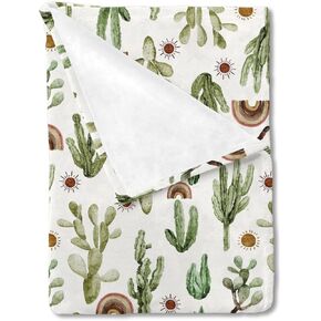Highland Cow Boho Cactus Baby Blanket Boys Cow Lover Gift, Western Cowboy Desert Plant Flannel Fleece Nursery Bed Blankets, Soft Lightweight Newborn Infant Toddler Kids Crib Bedding 30 x 40