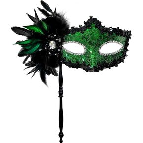 2025 New Feather Masquerade Mask with stick