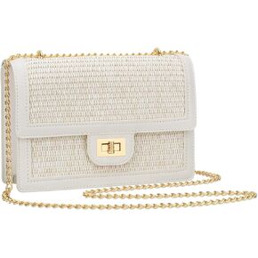 KKXIU Women Straw Crossbody Bag Summer Shoulder Bag Beach Handbag Vegan Leather Purse