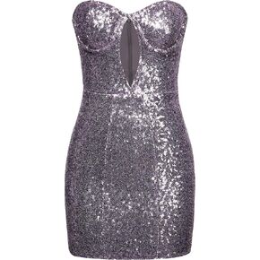 JW PEI Women's Brynlee Silver Sequinned Strapless Mini Dress