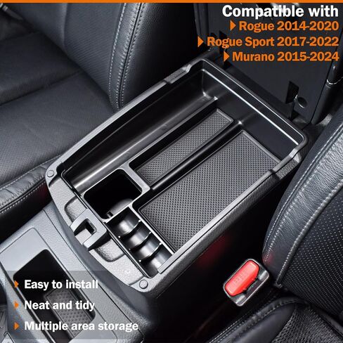 TACORBO Center Console Tray Compatible with Nissan Rogue 2014-2020 and Rogue Sport 2017-2022 Accessories, Armrest Secondary Storage Box, Also Fit Murano 2015-2023 2024 Interior ABS Insert Tray, Black in Kuwait