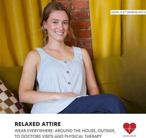 Inspired Comforts Post Surgery Mastectomy Recovery Ribbed Tank top with Drain Pocket & Button Front in Kuwait
