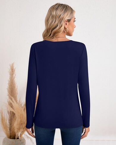 Riyiper 3 Pcs Women's V Neck T Shirts Long Sleeve Tops Casual Loose Fit Straight Hem T Shirt Basic Tees in Saudi Arabia