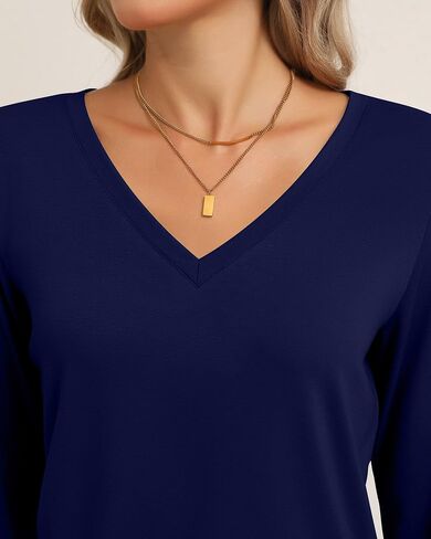 Riyiper 3 Pcs Women's V Neck T Shirts Long Sleeve Tops Casual Loose Fit Straight Hem T Shirt Basic Tees in Saudi Arabia