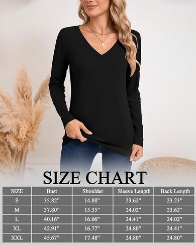 Riyiper 3 Pcs Women's V Neck T Shirts Long Sleeve Tops Casual Loose Fit Straight Hem T Shirt Basic Tees in Saudi Arabia