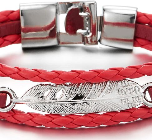 COOLSTEELANDBEYOND Feather Braided Leather Bracelet for Men Women Three-Row Leather Wristband in Saudi Arabia