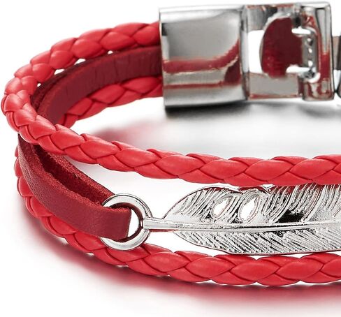 COOLSTEELANDBEYOND Feather Braided Leather Bracelet for Men Women Three-Row Leather Wristband in Saudi Arabia
