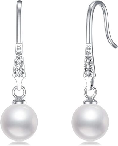Natural Diamond Pearl Earrings/Cat Pearl Stud for Women Sterling Silver Diamond Freshwater Cultured Pearl Dangle Earrings for Women in Saudi Arabia