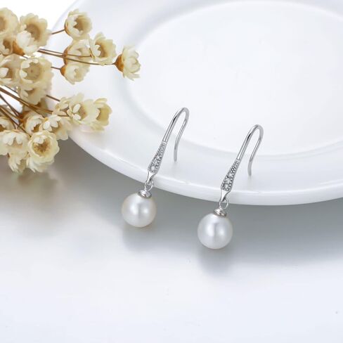 Natural Diamond Pearl Earrings/Cat Pearl Stud for Women Sterling Silver Diamond Freshwater Cultured Pearl Dangle Earrings for Women in Saudi Arabia
