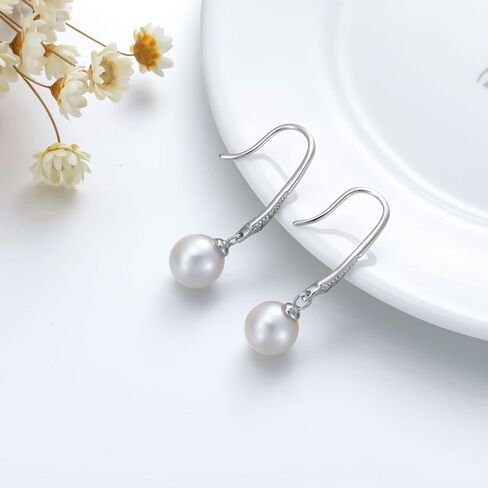 Natural Diamond Pearl Earrings/Cat Pearl Stud for Women Sterling Silver Diamond Freshwater Cultured Pearl Dangle Earrings for Women in Saudi Arabia