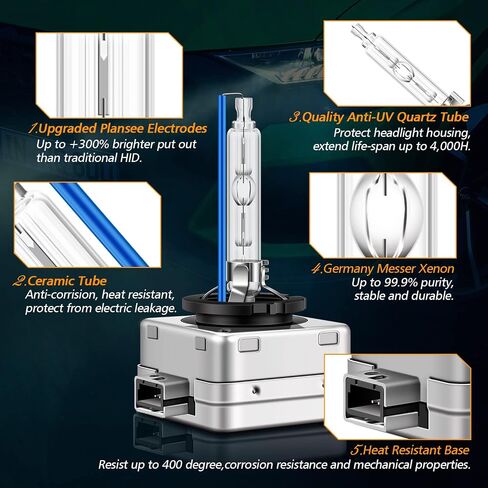 D1S Xenon Bulbs 35W 8000K Xenon Headlights Cool White Standard Brightness High/Low Beam Replacement Lamp, 2 Pcs in Kuwait