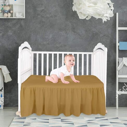 Crib Bed Skirt Split Corner,Dust Ruffle 100% Cotton Nursery Crib Toddler Bedding Skirt for Baby Boys or Girls, Ruffled 14" Drop White Solid in Saudi Arabia