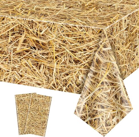 3Pcs Straw Tablecloth - 84 inch Round Straw Table Cover Waterproof Farm Table Cloth Hay Stacks for Farm Party Decorations Cowboy Western Theme Party Supplies in Kuwait