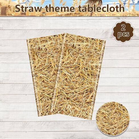 3Pcs Straw Tablecloth - 84 inch Round Straw Table Cover Waterproof Farm Table Cloth Hay Stacks for Farm Party Decorations Cowboy Western Theme Party Supplies in Kuwait