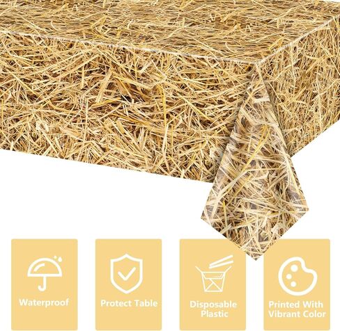3Pcs Straw Tablecloth - 84 inch Round Straw Table Cover Waterproof Farm Table Cloth Hay Stacks for Farm Party Decorations Cowboy Western Theme Party Supplies in Kuwait