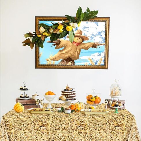 3Pcs Straw Tablecloth - 84 inch Round Straw Table Cover Waterproof Farm Table Cloth Hay Stacks for Farm Party Decorations Cowboy Western Theme Party Supplies in Kuwait