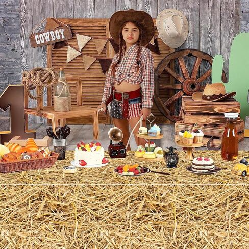 3Pcs Straw Tablecloth - 84 inch Round Straw Table Cover Waterproof Farm Table Cloth Hay Stacks for Farm Party Decorations Cowboy Western Theme Party Supplies in Kuwait