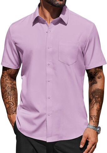 COOFANDY Mens Short Sleeve Button Down Shirts Stain Shield Business Casual Dress Shirt in Saudi Arabia