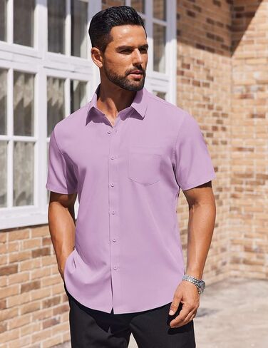 COOFANDY Mens Short Sleeve Button Down Shirts Stain Shield Business Casual Dress Shirt in Saudi Arabia