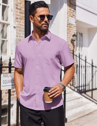 COOFANDY Mens Short Sleeve Button Down Shirts Stain Shield Business Casual Dress Shirt in Saudi Arabia