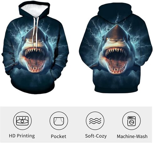 Lurhonp Shark Novelty Print Fashion Long Sleeve Sweatshirt Hoodie in Kuwait