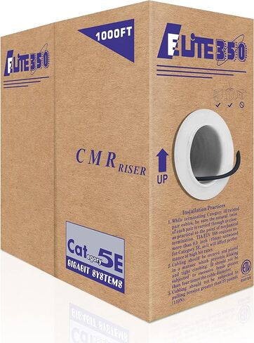 CAT5E Riser (CMR), 1000ft, UTP 24AWG, Solid Bare Copper, 350MHz, UL Certified, Easy to Pull (Reelex II) Box, Bulk Ethernet Cable, Yellow in Kuwait