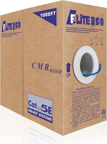 CAT5E Riser (CMR), 1000ft, UTP 24AWG, Solid Bare Copper, 350MHz, UL Certified, Easy to Pull (Reelex II) Box, Bulk Ethernet Cable, Yellow in Kuwait