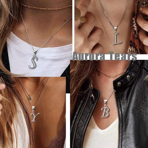 Aurora Tears Letter Necklace Initial 925 Sterling Silver Alphabet Pendant Crystal Name Gift Women Cubic Zirconia Jewelry in Kuwait