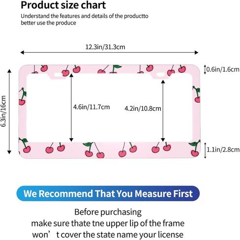 إطار لوحة ترخيص Delerain Cherry قطعتين، معدن ألومنيوم مع أغطية لولبية وفتحتين وإطارات حامل غطاء علامة السيارة أو المركبات القياسية الأمريكية in Kuwait