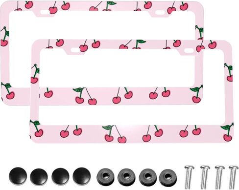 Delerain Cherry 2Pcs License Plate Frame, Aluminum Metal with Screw Caps 2 Holes Car Tag Cover Holder Frames or US Standard Vehicles in Kuwait