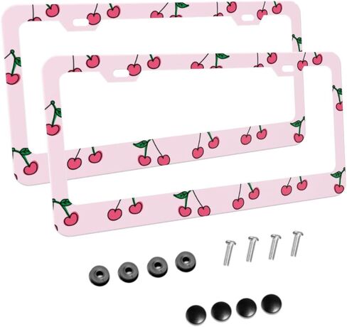 Delerain Cherry 2Pcs License Plate Frame, Aluminum Metal with Screw Caps 2 Holes Car Tag Cover Holder Frames or US Standard Vehicles in Kuwait