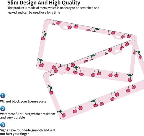 Delerain Cherry 2Pcs License Plate Frame, Aluminum Metal with Screw Caps 2 Holes Car Tag Cover Holder Frames or US Standard Vehicles in Kuwait
